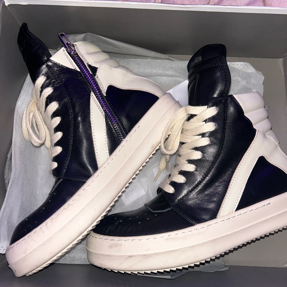 COPY - Rick Owens Black and White High-Top Sneakers